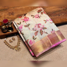 Load image into Gallery viewer, VK Creations Floral Tussar Silk Sarees - Sheetal Fashionzz