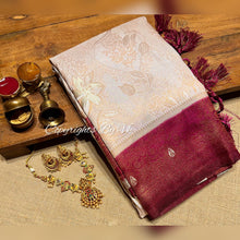 Load image into Gallery viewer, VK Sarees Feather Silk Zari Butta with Silver finish - Sheetal Fashionzz