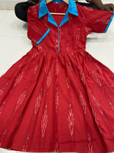 Load image into Gallery viewer, Ikkat Cotton Collar Neck Frills Kurtis