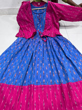 Load image into Gallery viewer, IKKAT COTTON KURTI WITH CONTRAST OVER COAT