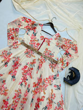 Load image into Gallery viewer, White Floral Anarkali Gown With belt