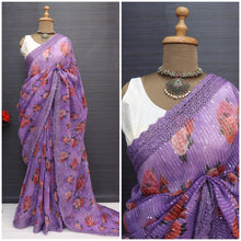 Load image into Gallery viewer, Georgette Sequence work saree with floral prints