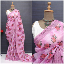 Load image into Gallery viewer, Georgette Sequence work saree with floral prints