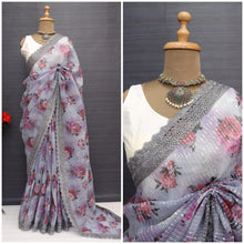 Load image into Gallery viewer, Georgette Sequence work saree with floral prints