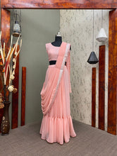 Load image into Gallery viewer, GEORGETTE SEQUENCE LEHENGA SAREE WITH SHRUG