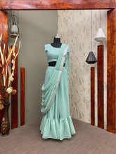 Load image into Gallery viewer, GEORGETTE SEQUENCE LEHENGA SAREE WITH SHRUG