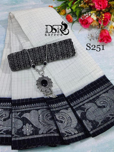 Dsr
Pure cotton madurai Sungudi sarees in shimmering silver border - Sheetal Fashionzz