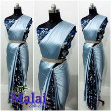 Load image into Gallery viewer, SATIN SILK DESIGNER SAREE WITH IMPORTED DESIGNER BLOUSE - Sheetal Fashionzz