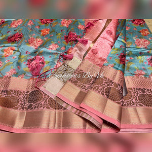 VK Creations Floral Tussar Silk Sarees - Sheetal Fashionzz