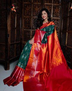 Light weight Ikkat Patola Silk SAREE with kanchipuram border - Sheetal Fashionzz