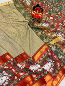 Mangalagiri with kalamkari border - Sheetal Fashionzz