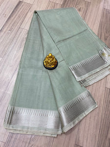 Handloom Mangalagiri pattu silver border sarees - Sheetal Fashionzz