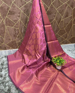 Copper zari banarasi tissue silk sarees