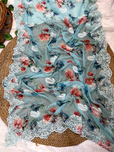 chiffon silk saree with beautiful floral prints 