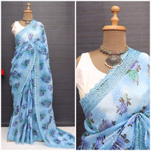 Load image into Gallery viewer, Georgette Sequence work saree with floral prints
