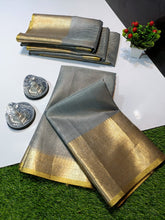 Load image into Gallery viewer, Silver Grey Banarsi Soft Tissue Sarees
