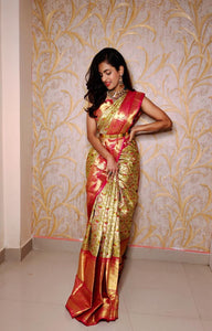 Light Weight Victorian designs in kanchi sarees with contrast border