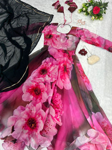 Anarkali gown with Digital printed Jimmy organza silk