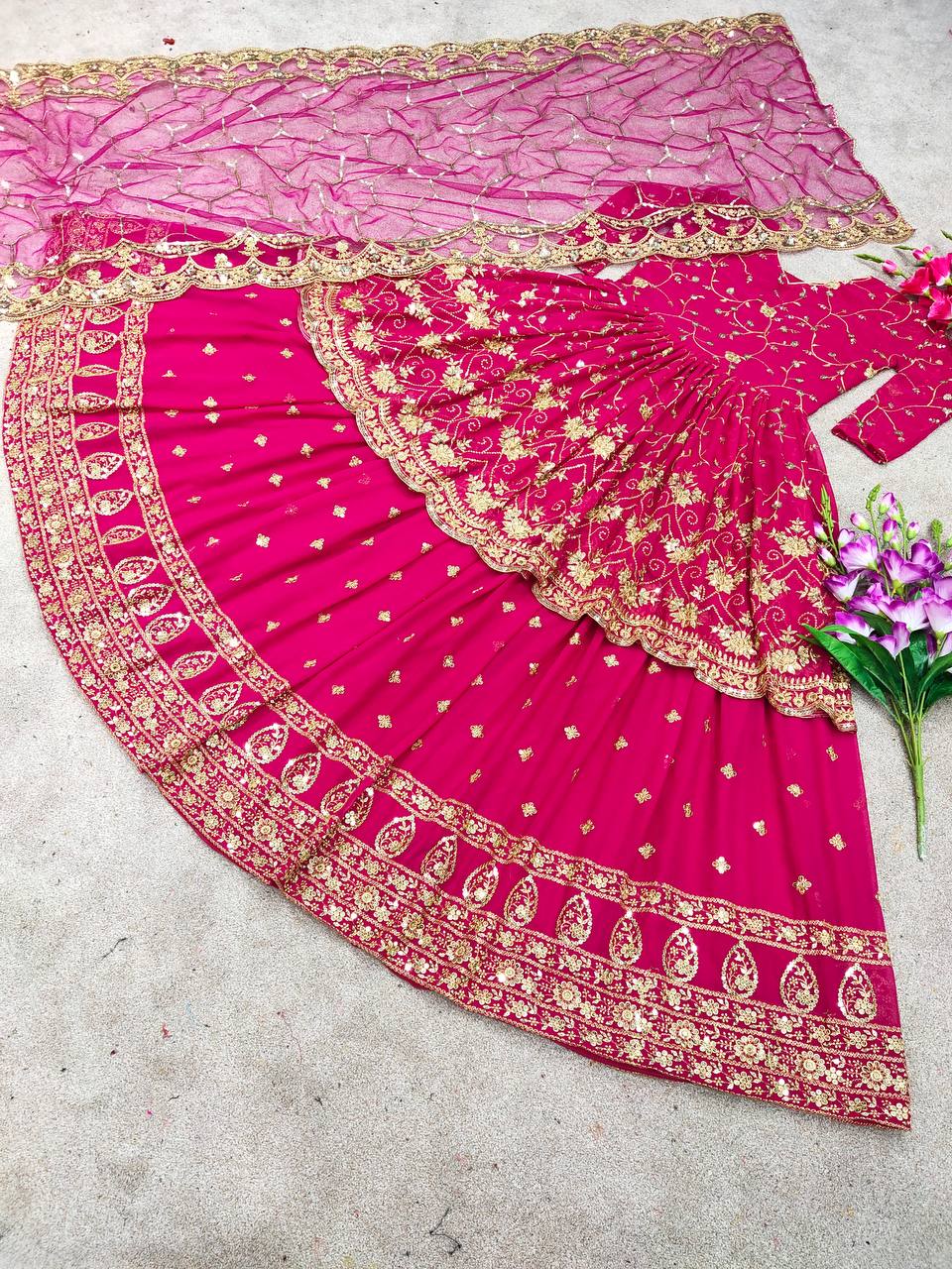 Faux Georgette With *Heavy 5mm Embroidery Sequence Work lehenga