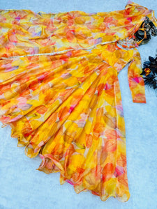 Yellow Organza Anarkali Gown