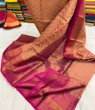 Load image into Gallery viewer, Banarasi zig zag tissue cotton silk saree
