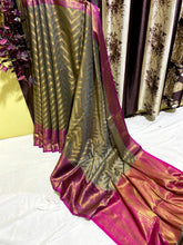 Load image into Gallery viewer, Banarasi zig zag tissue cotton silk saree
