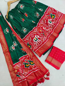 Mangalagiri Sico Pattu Patola Print Readymade Lehenga, Blouse