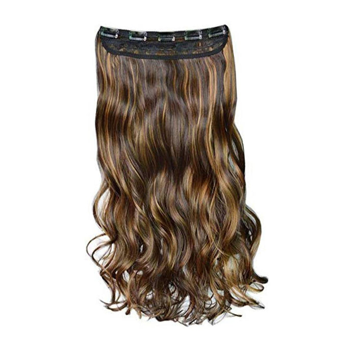 Premium 5 Clips Highlighted Brown & Golden Wavy Casual Hair Extension for Womens (26in)