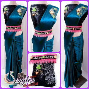 DESIGNER SAREE WITH BELT WITH SCATTERED STONE BLOUSE - Sheetal Fashionzz