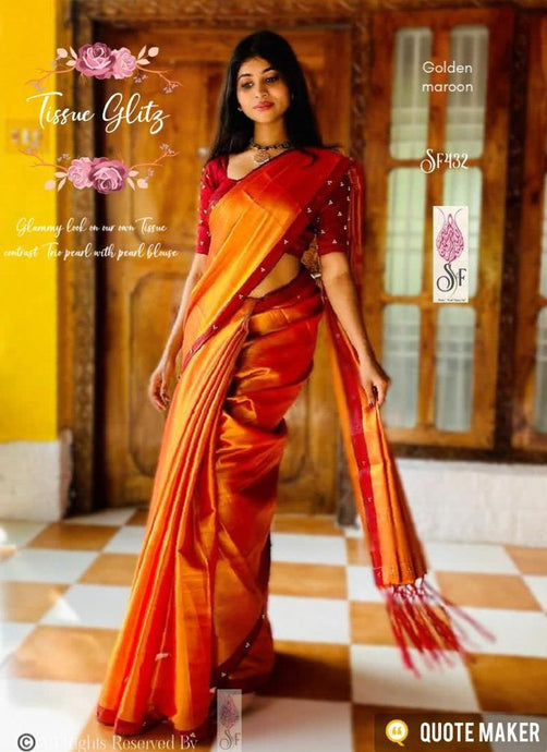 Elegant Uppada style Tissue Sarees with Galmy border Matched with trio pearl Blouse - Sheetal Fashionzz