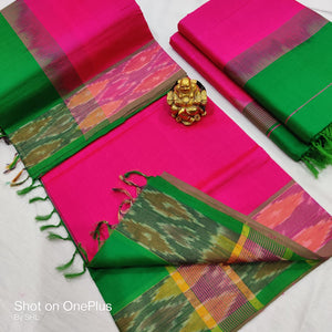 Tripura silk Cotton with 
All over body plain with pochampally border - Sheetal Fashionzz