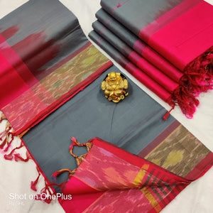 Tripura silk Cotton with 
All over body plain with pochampally border - Sheetal Fashionzz