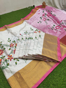 Handloom Tripura silk printed sarees with Contrast Pallu & blouse - Sheetal Fashionzz