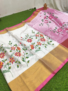 Handloom Tripura silk printed sarees with Contrast Pallu & blouse - Sheetal Fashionzz