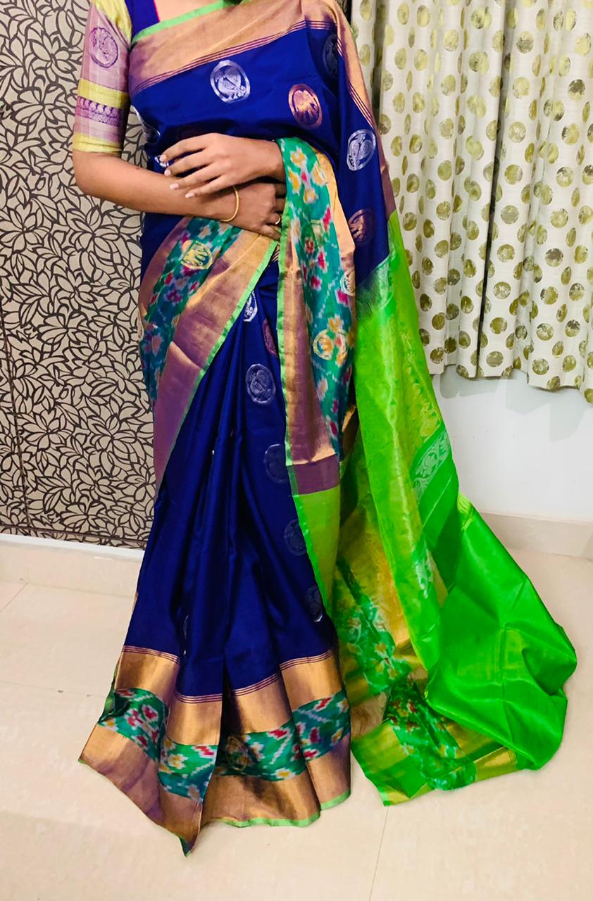 Uppada pattu with pochampalli border rich pallu buta sarees