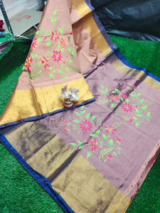 Handloom tripura silk 400 kaddi border printed sarees - Sheetal Fashionzz
