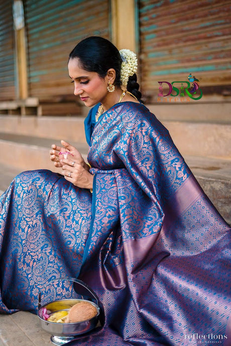 Dsr ERAGAI POLE
Kanchi semi silk bridal saree with all over copper zari jaquards - Sheetal Fashionzz