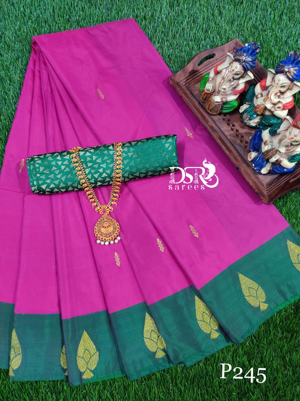 Blue And Gold Colour Kanchipuram Silk Saree With Arani Pattu Border Butta  Contrast Pallu Along With Blouse | Designr.me