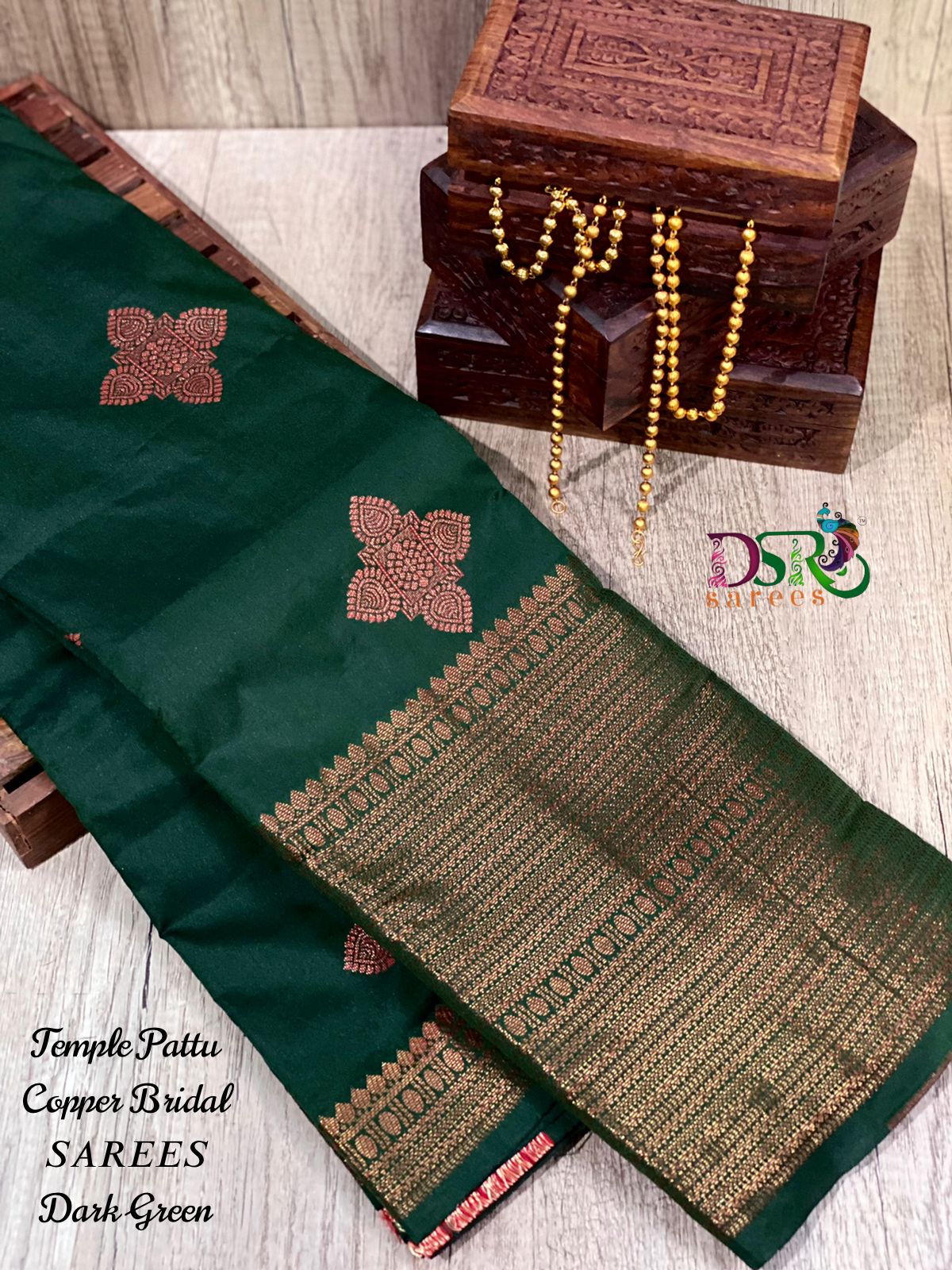 Pure Silk Saree with Golden Zari Woven Temple Border and Motifs in  Checkered Pattern Pallu | Exotic India Art