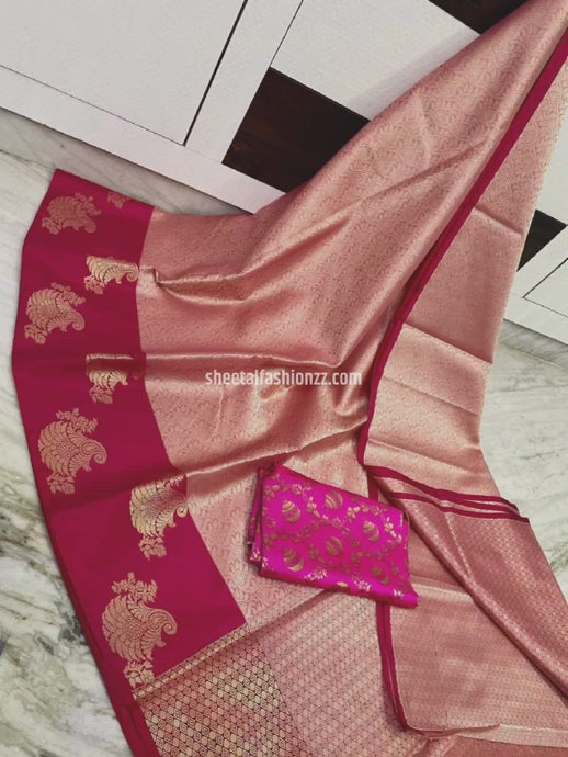 Semi soft silk saree light pink and teal green with allover copper zar –  Cherrypick